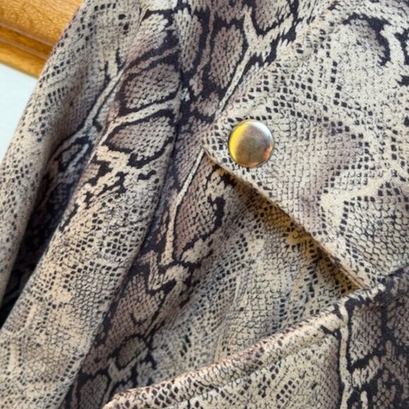 HAVE Los Angeles Snakeskin Print Cropped Moto Jacket Brown Tan Large - Picture 2 of 6
